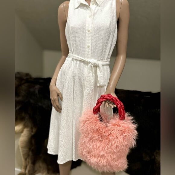 Genuine Curly Lamb Fur Handmade Leather Braided Handles Tote Bag, Crossbody - Picture 7 of 16